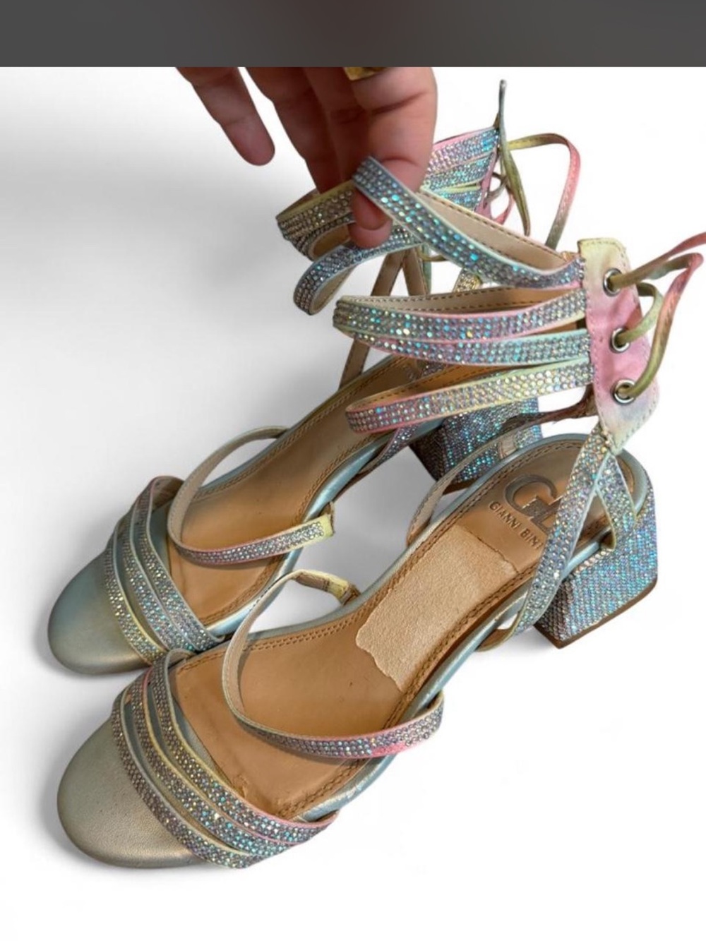 Gianni Bini Iridescent Pastel Multi-Color Strappy Block Heels